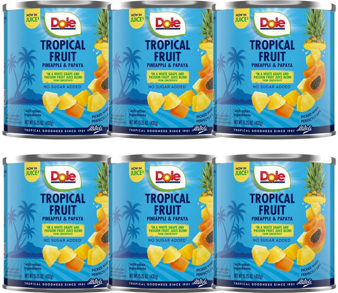 Dole 돌 트로피칼 후르츠 파인애플 파파야 통조림, 6개, 432g