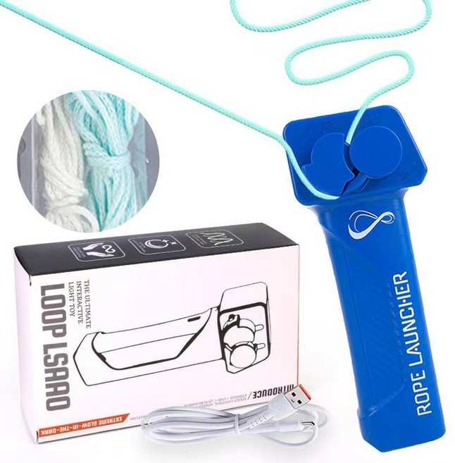 야광 로프 핸드헬드 무중력 로프건 짚스트링 회전 무한 ZIPSTRING, 블루+2발광줄+USB충전