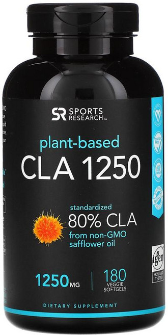 Sports Research 80% CLA 스포츠 리서치 비건 공액리놀레산 1250mg 180정, 1개
