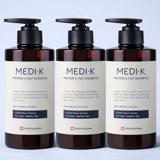 약국입점 메디케이 프로틴-엑스 패스트샴푸 대용량 500ml 머리빨리기르는법 초고속성장 단백질 두피케어 극손상 탈색모, 3개
