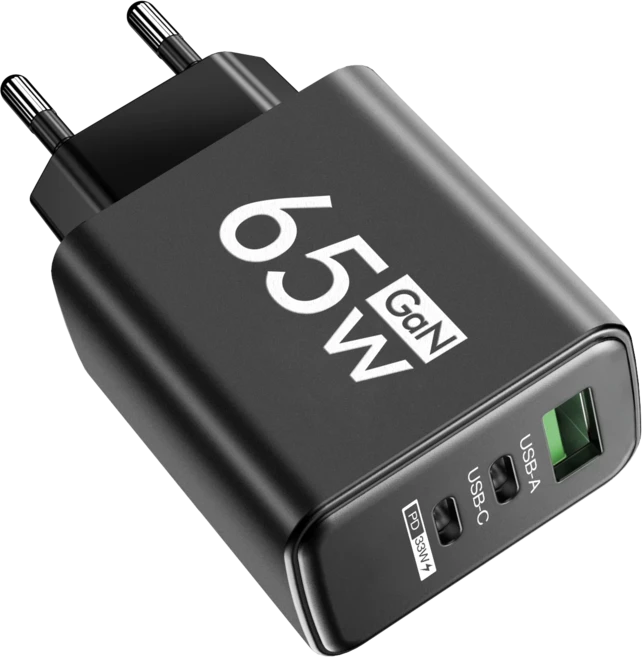 65W GaN 고속 벽 충전기 3포트 USB A+C QC PD 스테이션 태블릿 스마트 기기용 범용 플러그, 08 Black EU