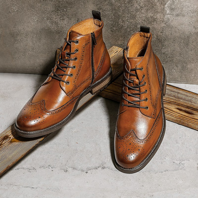 DESAI 브로그 디자인 남성 가죽 부츠 레이스업 스타일 복합 소재 아웃솔 패딩 버전