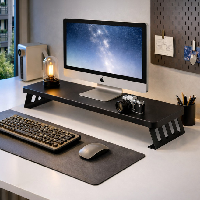 차르미콜 모니터 받침대 탄소강 프레임 데스크 정리 수납 선반, 블랙(50cm)
