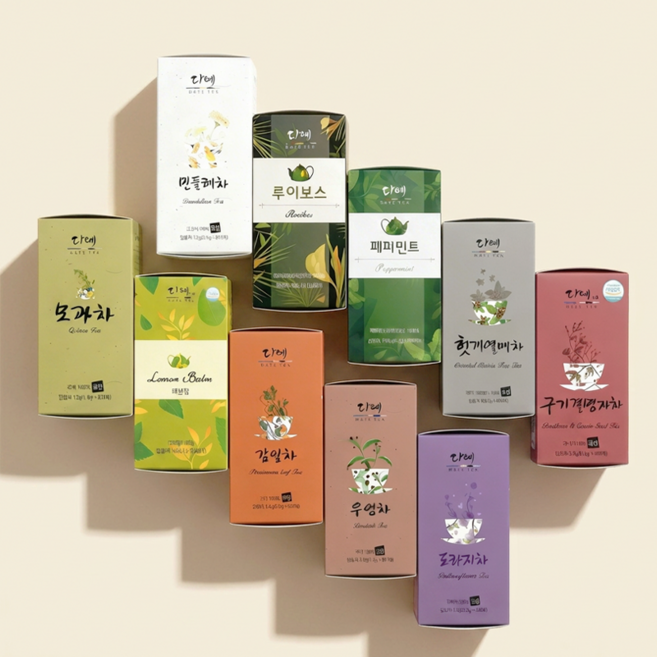 [본사직영] 다예 건강차 혼합 10종(80티백) 세트+쇼핑백 (감잎차+레몬밤+루이보스+우엉차+헛개열매차+도라지차), 4개, 80개입, 76.8g