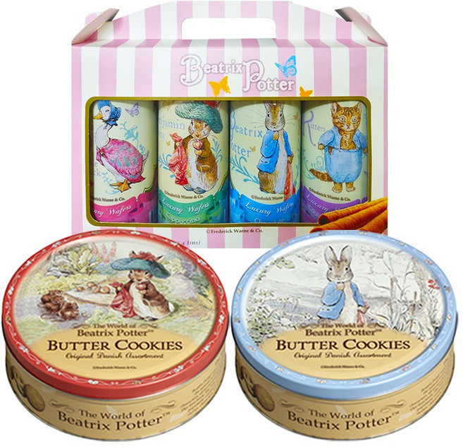 피터래빗 럭셔리 웨이퍼 롤 4입 선물세트400g 1세트+켈슨 덴마크 데니쉬 버터쿠키454g 2통 (1세트+2통) 유치원.학교 교회 기업 관공서 간식 선물, 1.308kg, 1세트