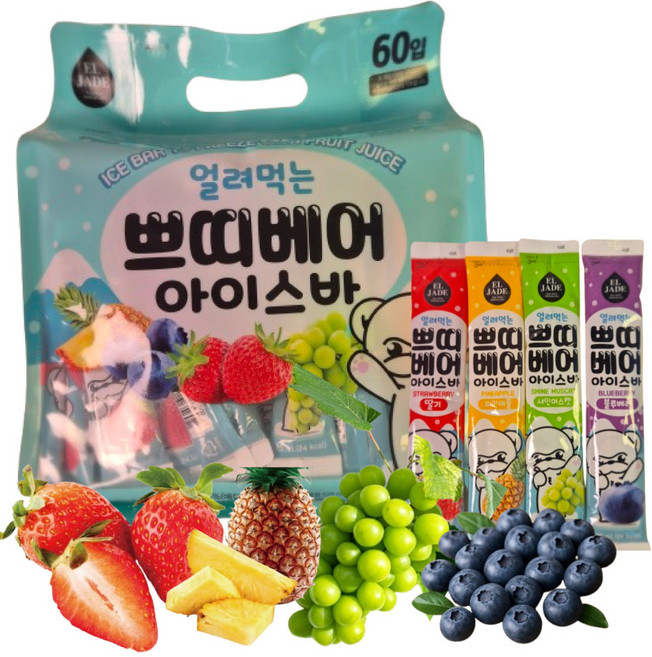 코스트코 얼려먹는 쁘띠베어 아이스바 과일맛 쭈쭈바 아이 아이스크림 샤베트 + 초코크리스피 증정, 60개, 35ml