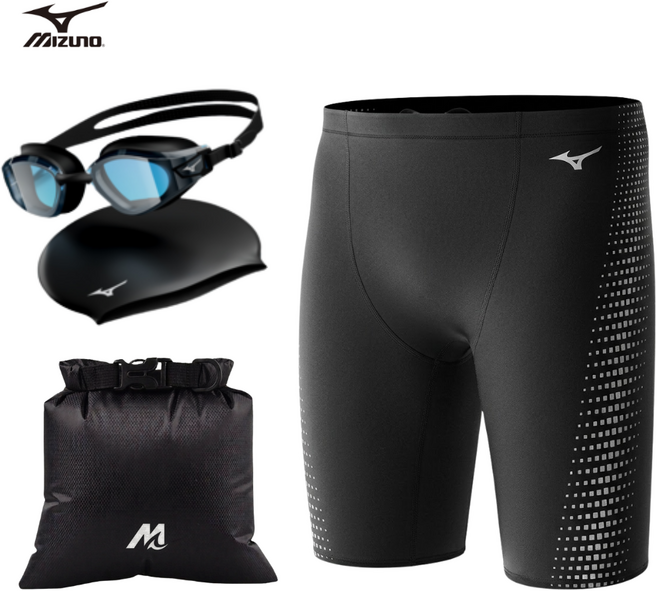 미즈노 남자 수영복 4부 세트 수경 수모 가방