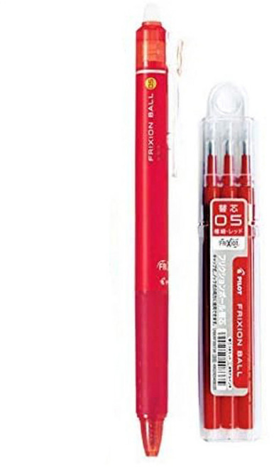 파이롯트 프릭션 노크 볼펜 0.5mm + 리필심 세트, 레드 1개+리필 3p, 1세트