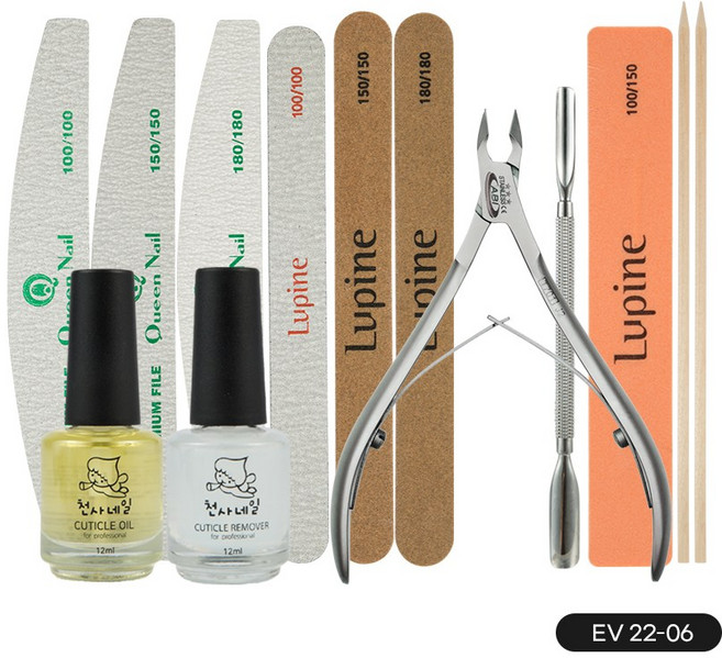 Ev 22-06 천사네일니퍼세트 (니퍼세트구성06), 니퍼+푸셔+네일화일+큐티클리무버+큐티클오일+우드스틱, 1세트