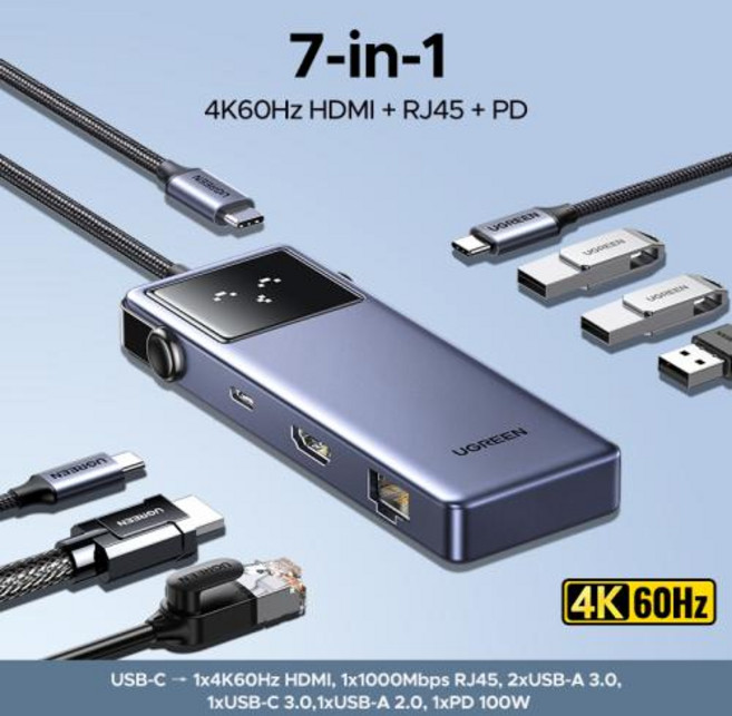 UGREEN USB-C 허브 6-in-1 HDMI 4K60Hz PD100W 10Gbps USB3.2 Gen2 노트북 Macbook Pro Air 확장기 도킹 스테이션용 USB-C, 1개
