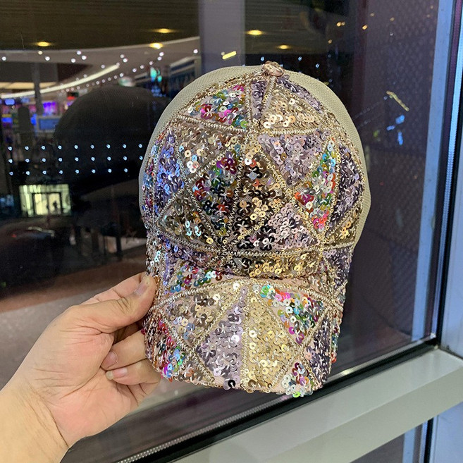 FANSYLI 스팽글 스냅백 반짝이는 여성 자외선 차단 메쉬 썬캡 패션 여행 바캉스 야구모자 무대 공연 캡모자 W2504A29