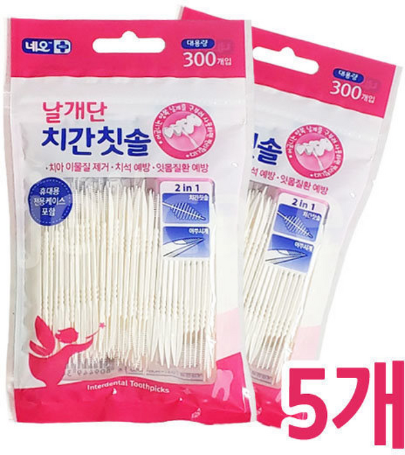 날개단 치간칫솔 대용량 300P /치실/이쑤시개, 1개입, 5개