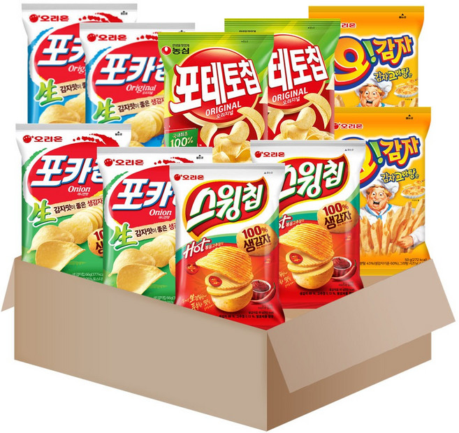 [메리박스] 농심 스낵세트 6호 포테토칩오리지널+포카칩2종+감자깡+스윙칩} 각2개씩, 1세트, 과자