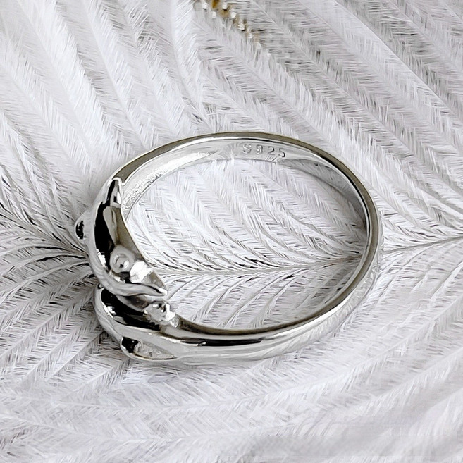 쌍 돌고래 은반지 s925 조절 가능한 오픈링 순은 물고기반지
