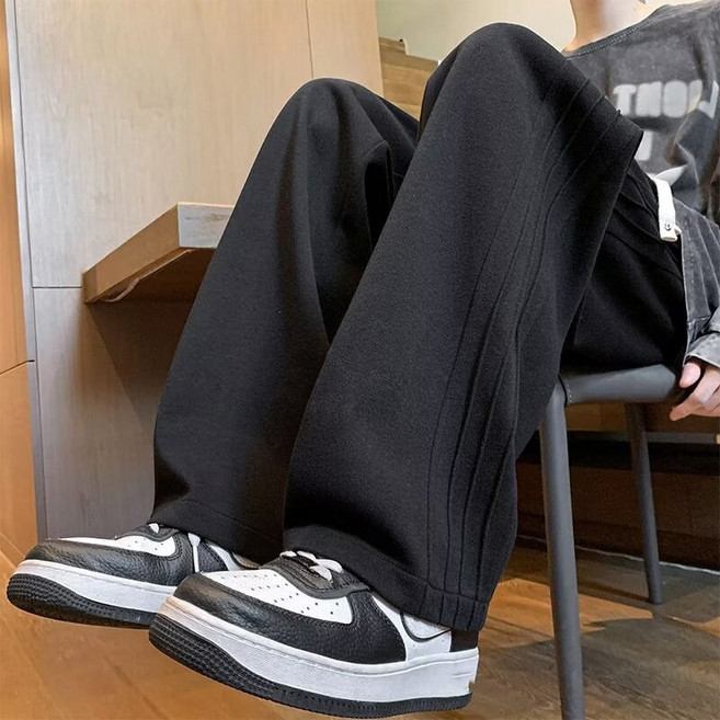 타임퓨어 봄 가을 남성 와이드 트레이닝팬츠 루즈핏 스트레이트 기모 캐주얼 바지 따뜻한 운동복 바지