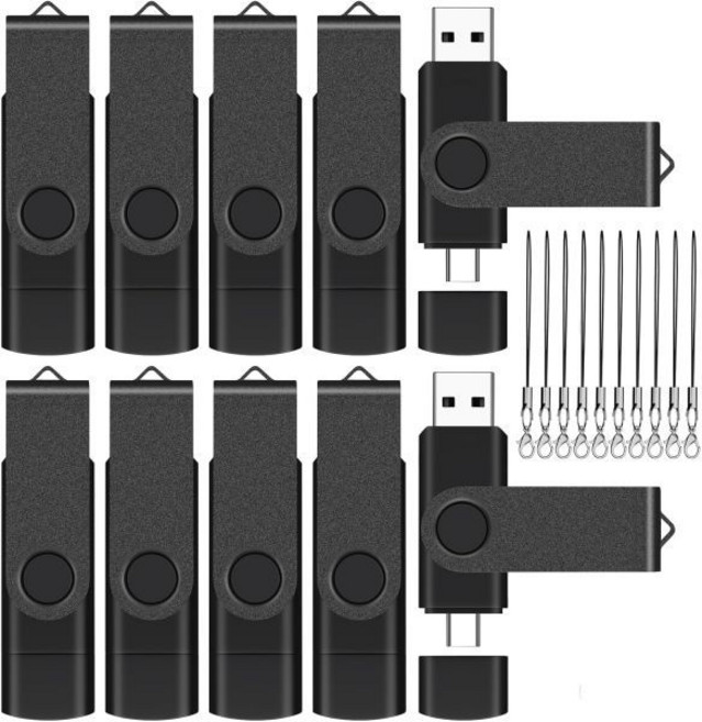 이스트불 4GB USB-C 플래시 드라이브 20개 묶음 끈 포함 - OTG USB 2.0 타입-C 2-in-1 썸, 16GB-2.0-Type C_10pack-Black