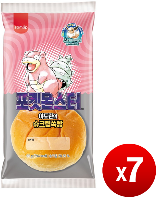삼립 30주년 스폐셜 띠부씰 포켓몬빵 야도란의 슈크림 쏙빵, 7개, 95g