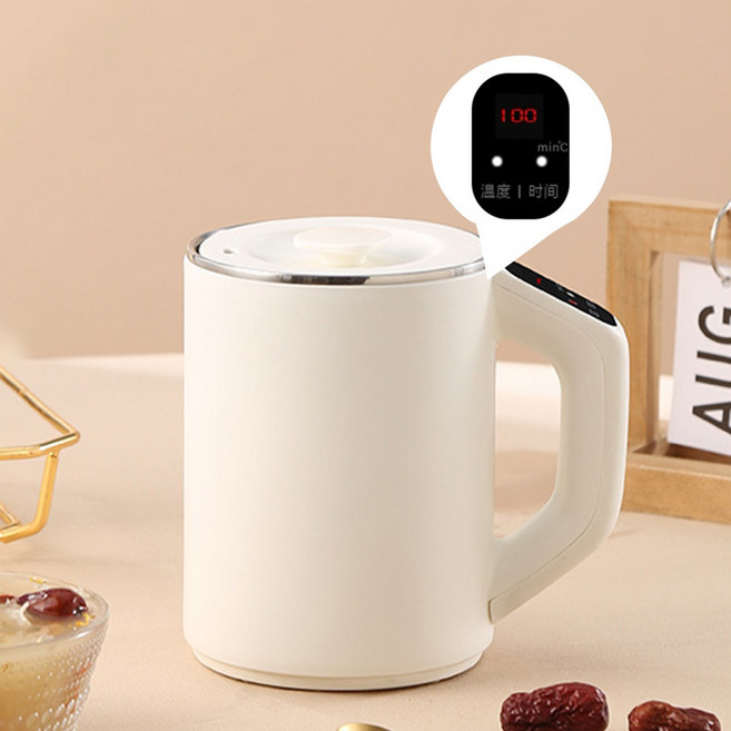 휴대용 전기온수 물병 온수컵 전기포트 온도표시 보온보냉 텀블러 스테인리스 커피포트, 온도조절형, 흰색