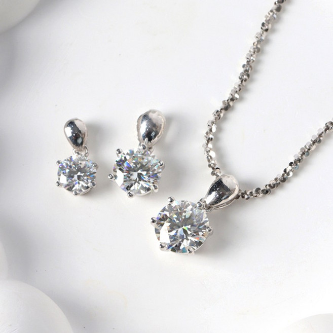 오로프 순은 S925 백금도금 1캐럿 2캐럿 3캐럿 빅사이즈 모이사나이트 6프롱 다이아 목걸이 펜던트 메달