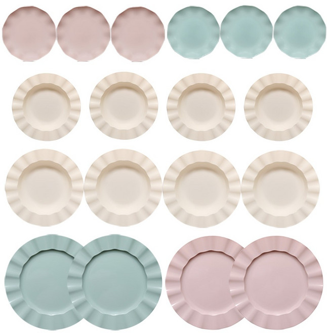 [데일리굿] 다회용 플라스틱 러블리 접시 18장세트(접시14장+파스타접시 4장) 일회용접시, 1세트, 접시14장+파스타접시 4장, 혼합색상