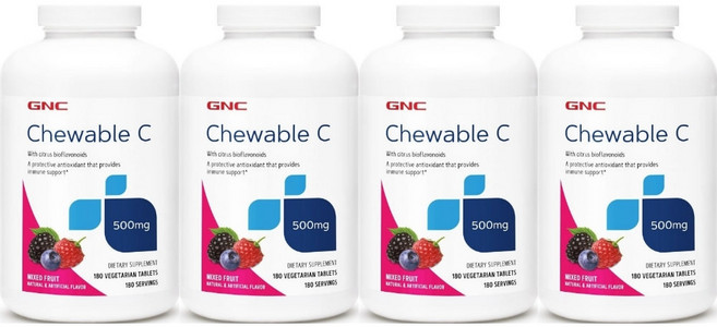 GNC 츄어블 비타민 C 500mg 믹스 플루트, 4개, 180정