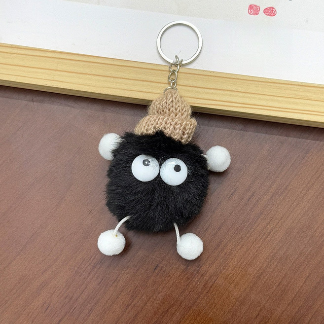 NEW-SALE 귀여운 큰 눈 석탄공 인형 키링 고퀄리티 가방 장식 액세서리 커플 키링 작은 선물, 검은색
