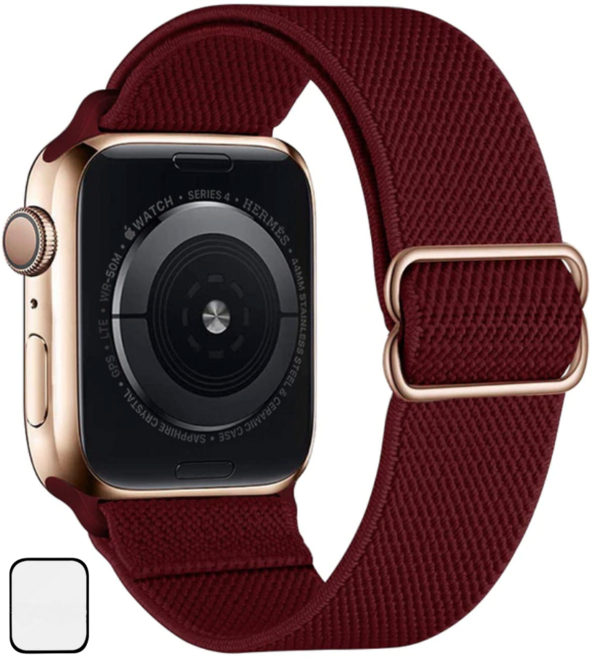 NUBASE 애플워치 호환 고탄력 링크 솔로루프 스포츠루프 버클 스트랩, 와인레드