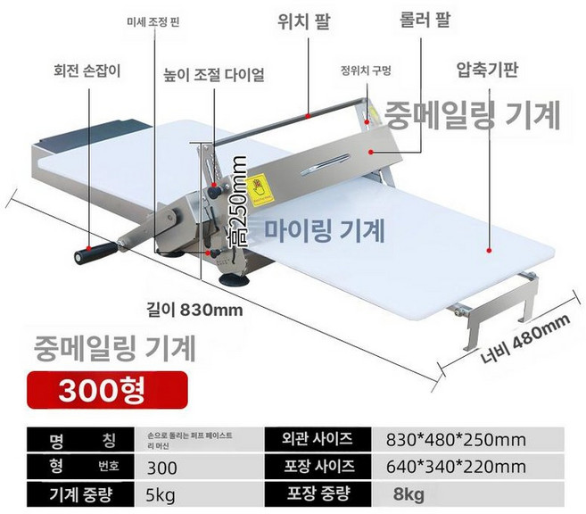 니더 도우 시터 제빵 프레스 반죽 탁상형 크로와상, 201 상업용 접이식 300, 기본 모델명/품번
