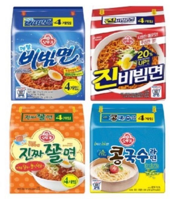 오뚜기 진비빔면 4입+진짜쫄면 4입+콩국수라면 4입+메밀비빔면 4입, 1세트