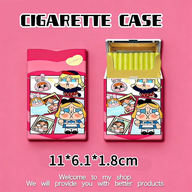 卡通圖案香菸盒 菸收納盒 便攜 粗細 多圖可選 香菸盒 11*6.1*1.8cm, 哭娜-細支, 1個