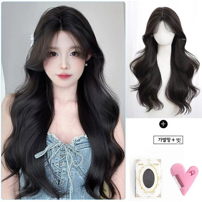 뷰티레벤 자연스러운 여신 긴머리 통가발 롱 웨이브가발, 1개, 다크브라운