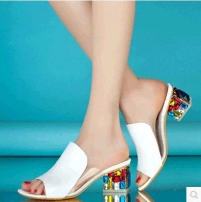 라쿤걸 럭셔리 보석 유리굽 미들 라인스톤 슬리퍼샌들 NY413