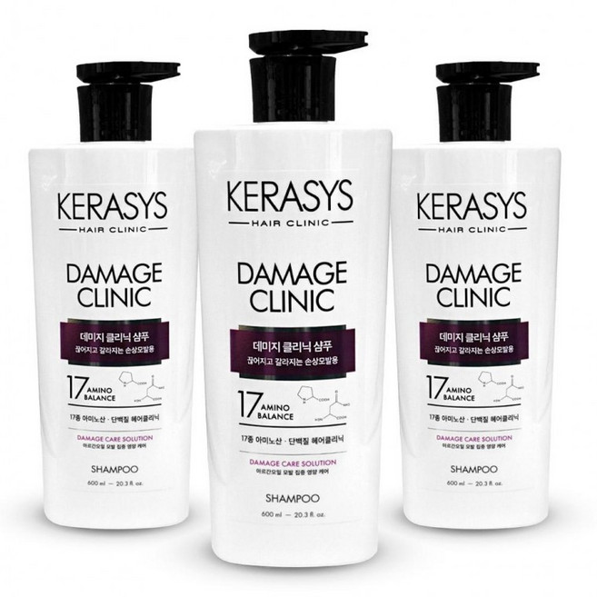 애경 케라시스 데미지 클리닉 단백질 손상 모발 케어 샴푸 600ml 3개, 1개
