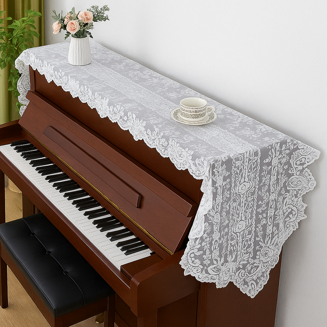 다람앤토리 우아하고 고급스러운 화이트 레이스 피아노커버 48x260cm, 1개