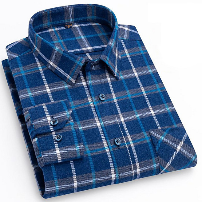 지고다그 100% 순면 남성 봄 가을 긴팔 셔츠 기모 체크 셔츠 넉넉한 캐주얼 면 셔츠 ZK3258