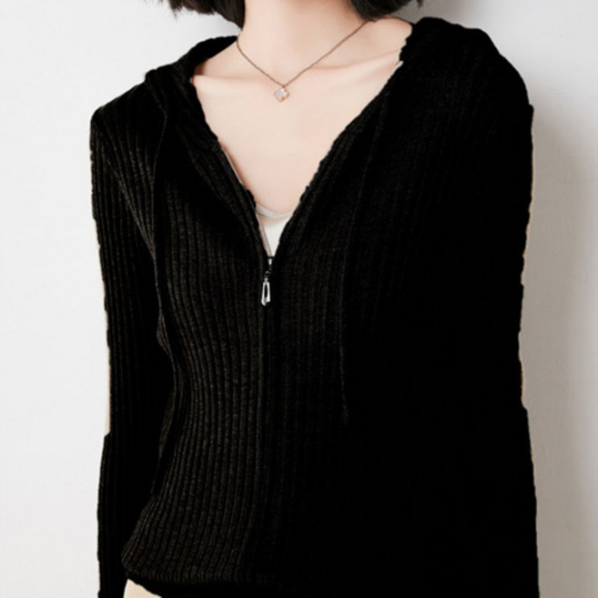 데일로엔 여성용 빅골지 여성 긴팔 후드 집업 니트