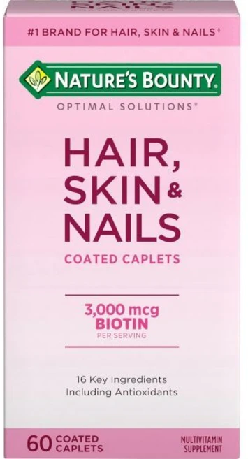 두뇌 피로 3000mcg 비오틴 60개 코팅 캡렛이 포함된 네이처 바운티 옵티멀 솔루션 헤어 스킨 네일 포뮬러, Unflavored - 쿠팡