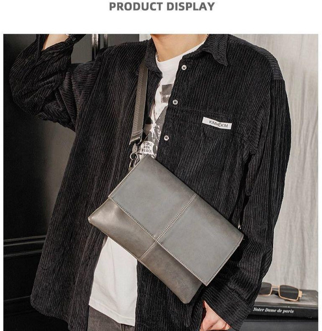 男士郵差包 韓版信封包 復古皮質單肩包, 【升級加厚】灰色【專櫃品質】