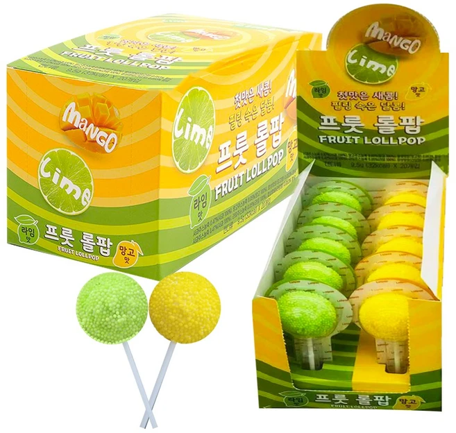 편의점 새콤달콤 마시멜로 프룻 롤팝 망고 라임 2가지맛 한정행사 40개(9.5gx40개) 어린이집 유치원 학교 교회 간식 선물, 40개, 9.5g - 쿠팡