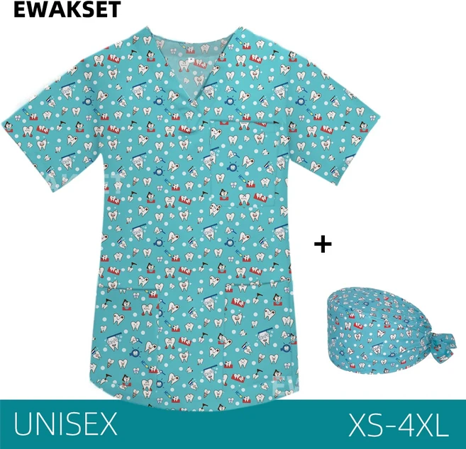 유니섹스 프린트 스크럽 탑 애완 동물 가게 의료 유니폼 간호사 v 넥 반소매 셔츠 간호 의사 의류, 03 top, 01 M