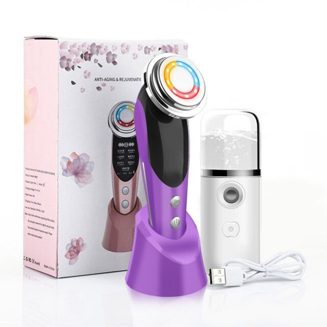 7 in 1 얼굴 리프트 장치 RF 피부 재생 빛 노화 방지 주름 강화 마사지 M8807 공지사항, purple with gift, 4.purple with gift