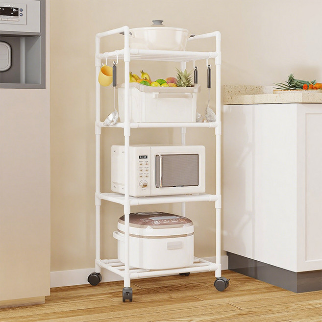 주방 철제 수납 선반 조립식 거실 스탠드 바퀴 진열장, 화이트4단, 1개
