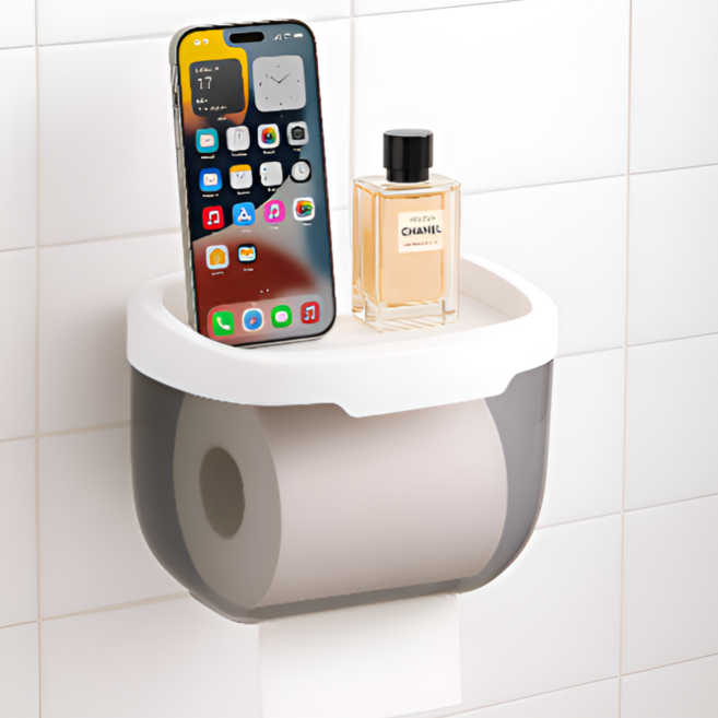 로딩크 강력흡착 공간활용 무타공 휴지 걸이, 블랙, 1개