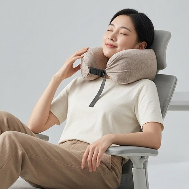 여행용 후드 목베개 경추 목쿠션 올인원 사생활보호 목편한 베개, 베이지