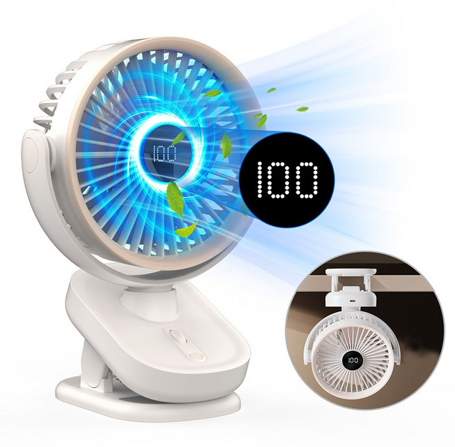 CCAGU 무선 클립형 선풍기 4800mAh 저소음 캠핑 휴대용 탁상겸용 충전식 선풍기, 화이트