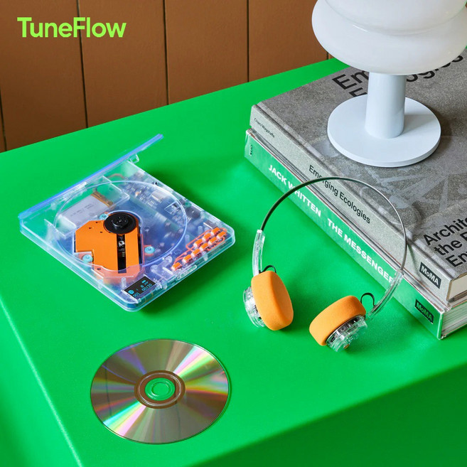 튠플로우 휴대용cd플레이어 휴대용 CD 플레이어 cd플레이어 씨디플레이어 휴대용씨디플레이어, 투명+전용 가방