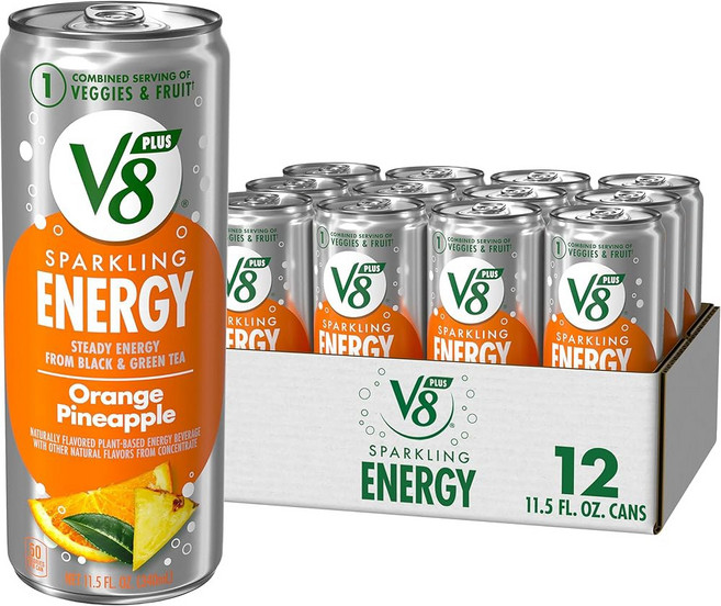 V8 + 에너지 스파클링 석류 블루베리 주스 음료 11.5온스 캔(12팩), 1 Orange Pineapple, Pack of 16 (11.5 Fl Oz)