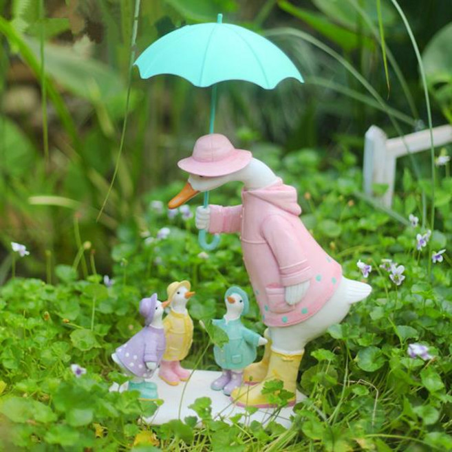 비오는날 우산 엄마 오리 인테리어 소품 조형물 데코, 비오는날 오리가족