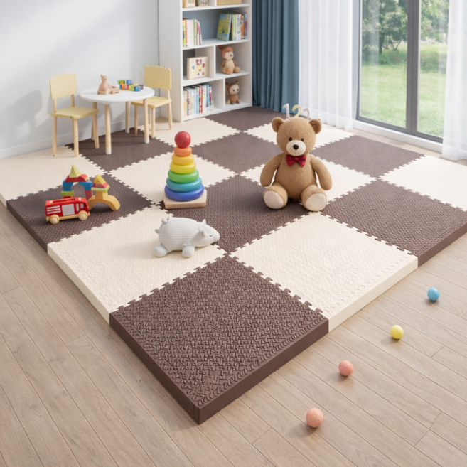 바디플로우 EVA 두꺼운 층간소음 퍼즐매트, 화이트+브라운, 16개