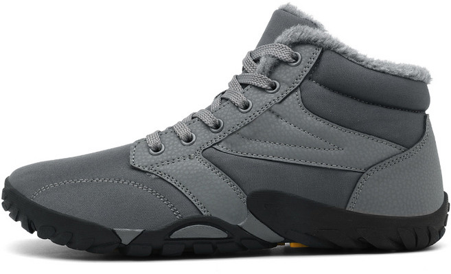 灰色低筒毛絨內裡健行鞋，耐磨防滑戶外休閒健行靴